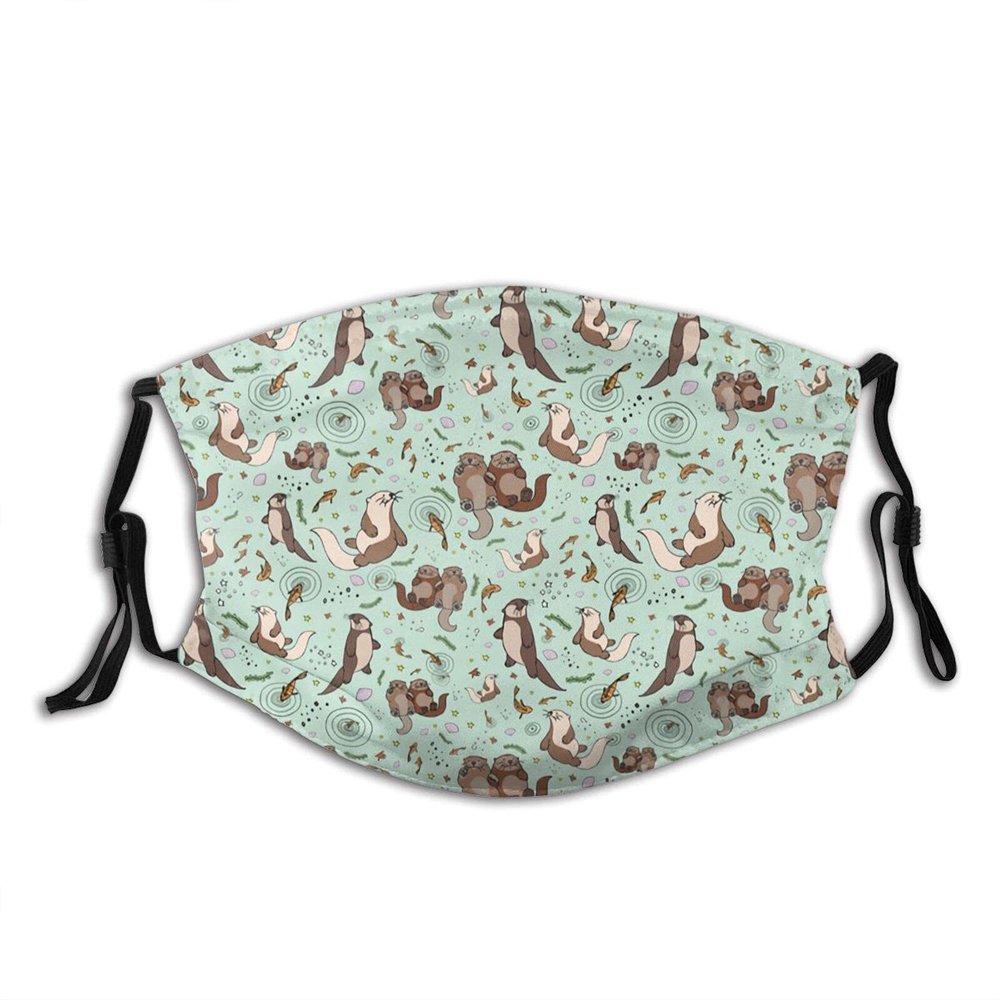 Niqqzit Cute Sea Otters Mask with Filter Breathable Face Mask Washable Balaclava Bandana Mouth Cover with Adjustable Ear Loops