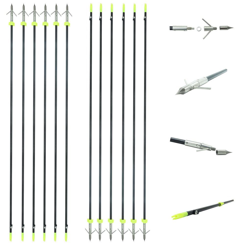 12Pcs Fishing Arrow 35 Inch Archery Fish Hunting Arrows Fiberglass Bowfishing Arrow with Safety Slides Barb and Barbed Arrow Slingshot Bow