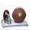 Better Display Cases Acrylic Display Case for Full Size Football and Mini Helmet - Large Rectangle Box with Clear Case, Silver Risers and White Base 19.25" x 8.25" x 8" (B47/A103) view 1