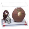 Better Display Cases Acrylic Display Case for Full Size Football and Mini Helmet - Large Rectangle Box with Clear Case, Red Risers and White Base 19.25" x 8.25" x 8" (B47/A103) view 1
