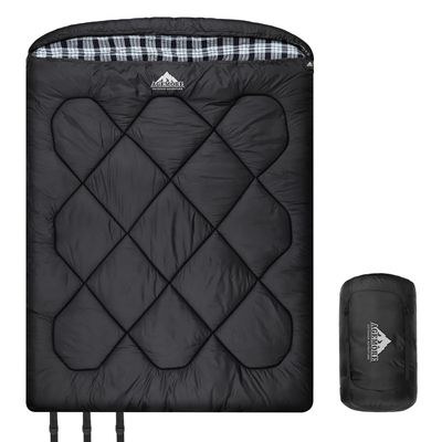 AGEMORE 0 Degree Double Sleeping Bag for Adults, Cotton Flannel Lined 2 Person Queen Size Sleeping Bag for Winter, Double Wide & Warm for Family Couples Camping Or RV Traveling