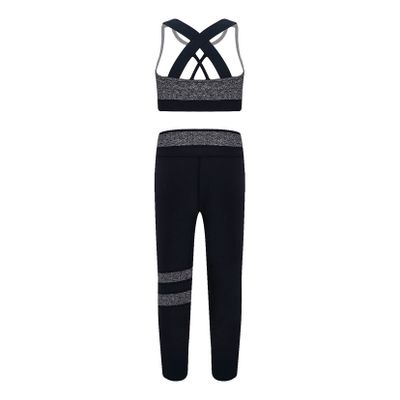 Moggemol Girls Printed Athletic Crop Top with Leggings Sets Jazz Hip Hop Workout Gymnastic Dance Outfit Gray 4