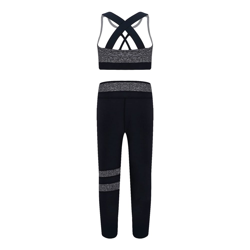 Moggemol Girls Printed Athletic Crop Top with Leggings Sets Jazz Hip Hop Workout Gymnastic Dance Outfit Gray 4