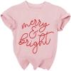 Christmas Shirts Toddler Boy Girls Merry and Bright T-Shirt Christmas Lights Graphic Tees Holiday Tops Pink view 4