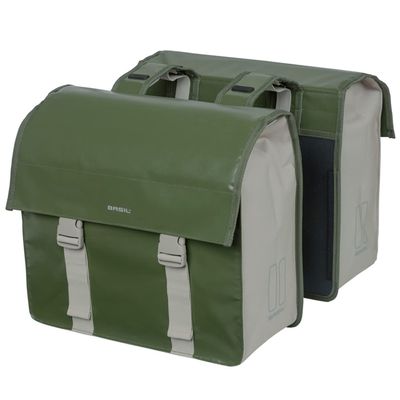 BASIL Bicycle Bag Urban Road Double Panniers Bag 16.9 gal (46 L) Moss Green/Sand