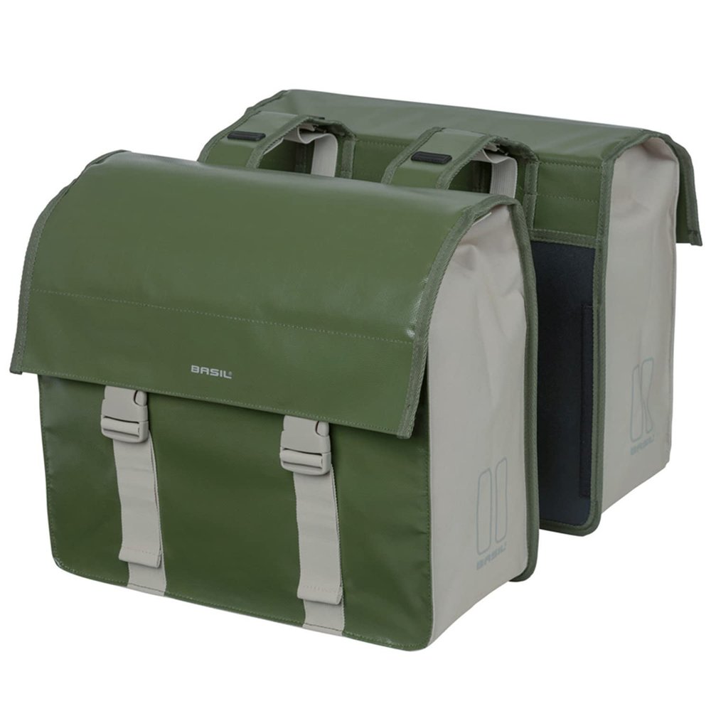 BASIL Bicycle Bag Urban Road Double Panniers Bag 16.9 gal (46 L) Moss Green/Sand