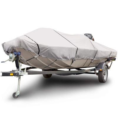 Budge B-1211-X2 1200 Denier Flat Front Boat Cover Gray 14'-16' Long (Beam Width Up to 75") Waterproof, Heavy Duty, UV Resistant