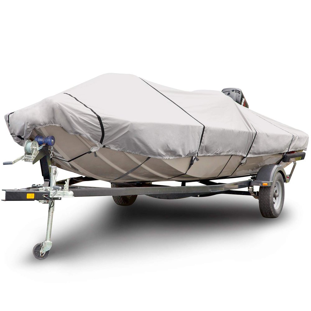 Budge B-1211-X2 1200 Denier Flat Front Boat Cover Gray 14'-16' Long (Beam Width Up to 75") Waterproof, Heavy Duty, UV Resistant