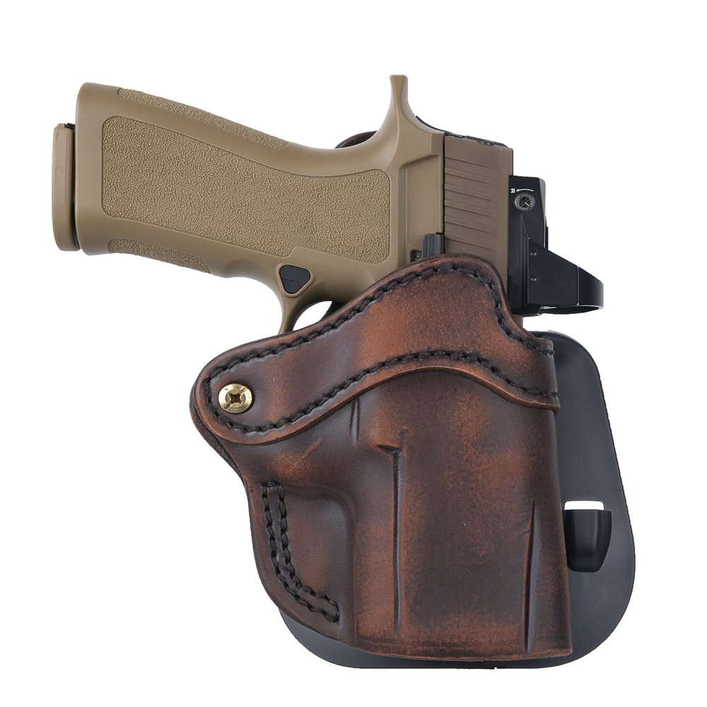 1791 GUNLEATHER P320c Paddle Holster - Optic Ready OWB CCW Leather Holster for Belts - Right Handed - HK VP9sk, P2000, 45c, SIG P229c and Most compacts w. Rails