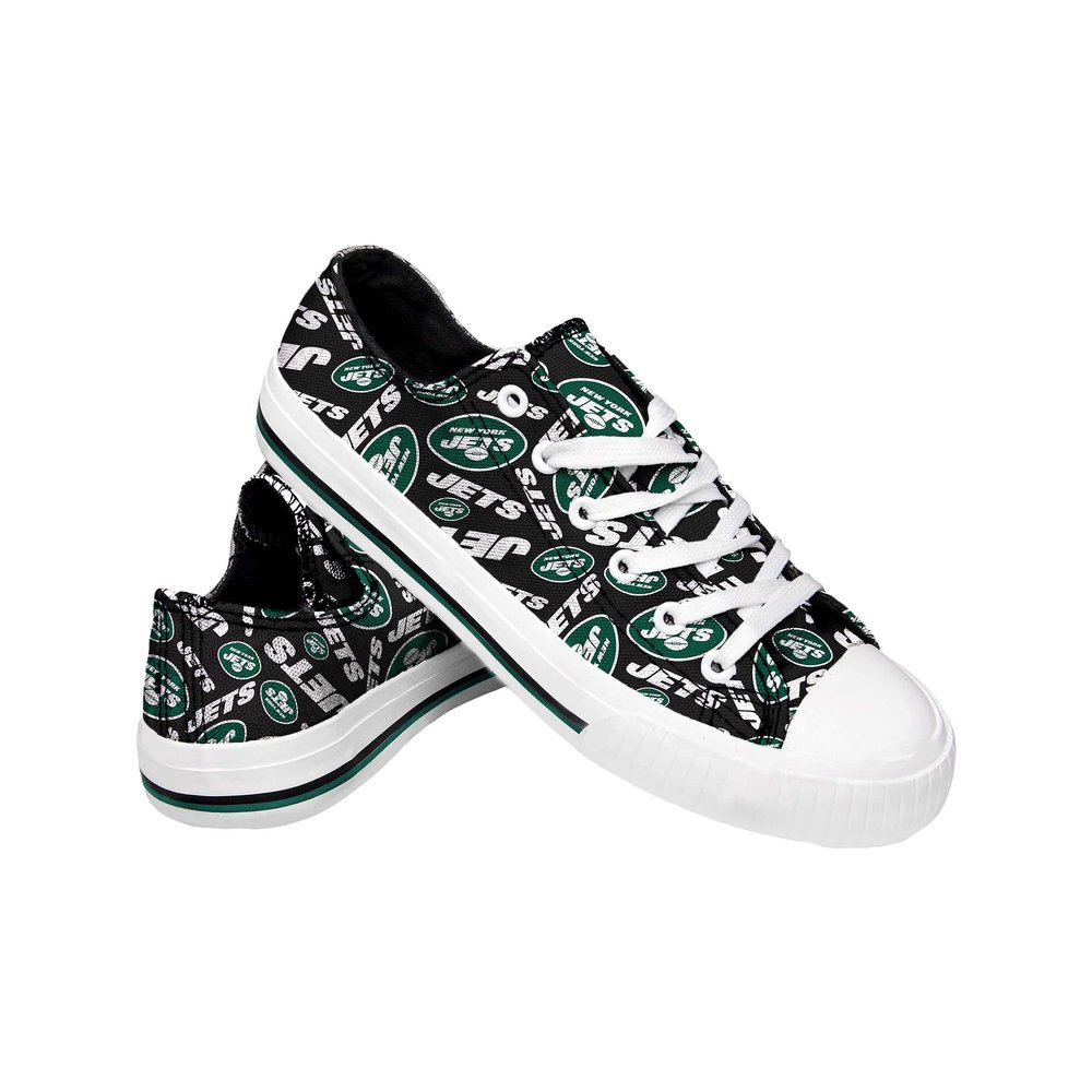 FOCO New York Jets NFL Womens Low Top Repeat Print Canvas Shoes - V2 - 7