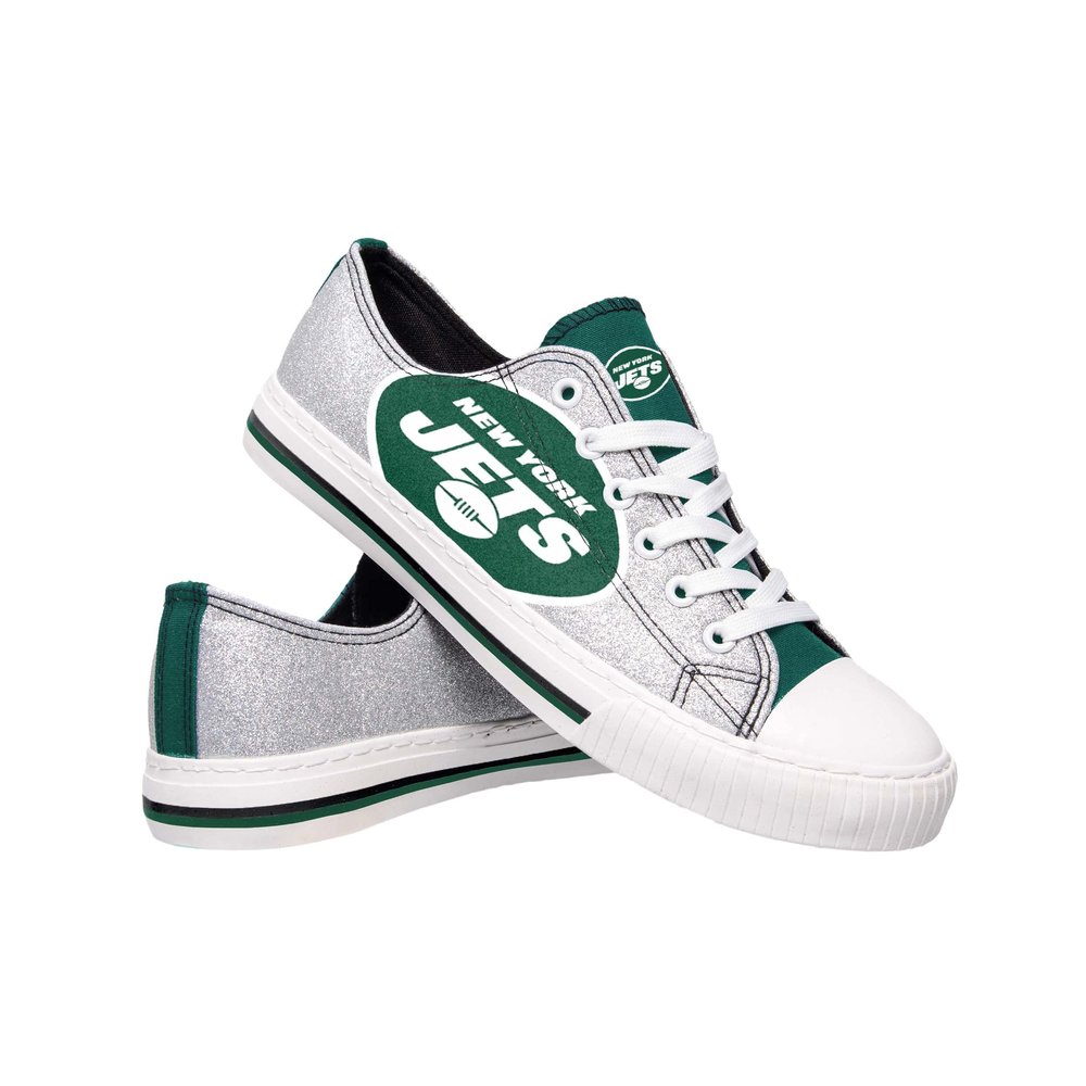 FOCO New York Jets NFL Womens Glitter Low Top Canvas Shoes - V2 - 9