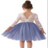 2Bunnies Girl Peony Lace Back A-Line Straight Tutu Tulle Party Flower Girl Dress (Bluish Gray Sleeve Short, 3T) view 1