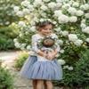 2Bunnies Girl Peony Lace Back A-Line Straight Tutu Tulle Party Flower Girl Dress (Bluish Gray Sleeve Short, 3T) view 4