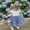 2Bunnies Girl Peony Lace Back A-Line Straight Tutu Tulle Party Flower Girl Dress (Bluish Gray Sleeve Short, 12-18M) view 3