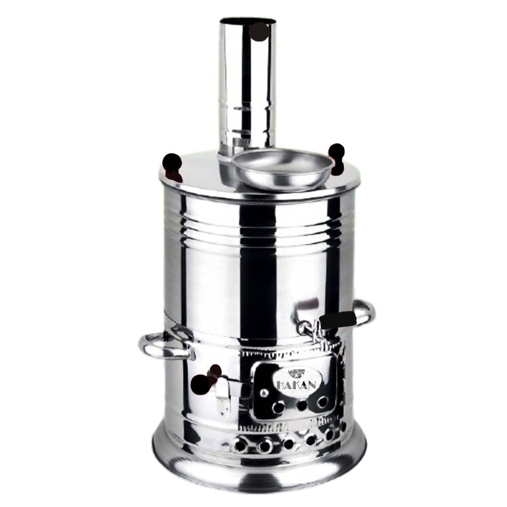 Portable Turkish Samovar Tea Kettle, Camping Water Boiler Tea Pot, Wood, Coals Fired Semaver Teapot, Water Heater for Camping, Picnic, Hunting, Outdoor Activities with Black Handles | 135.2 oz (4 lt)