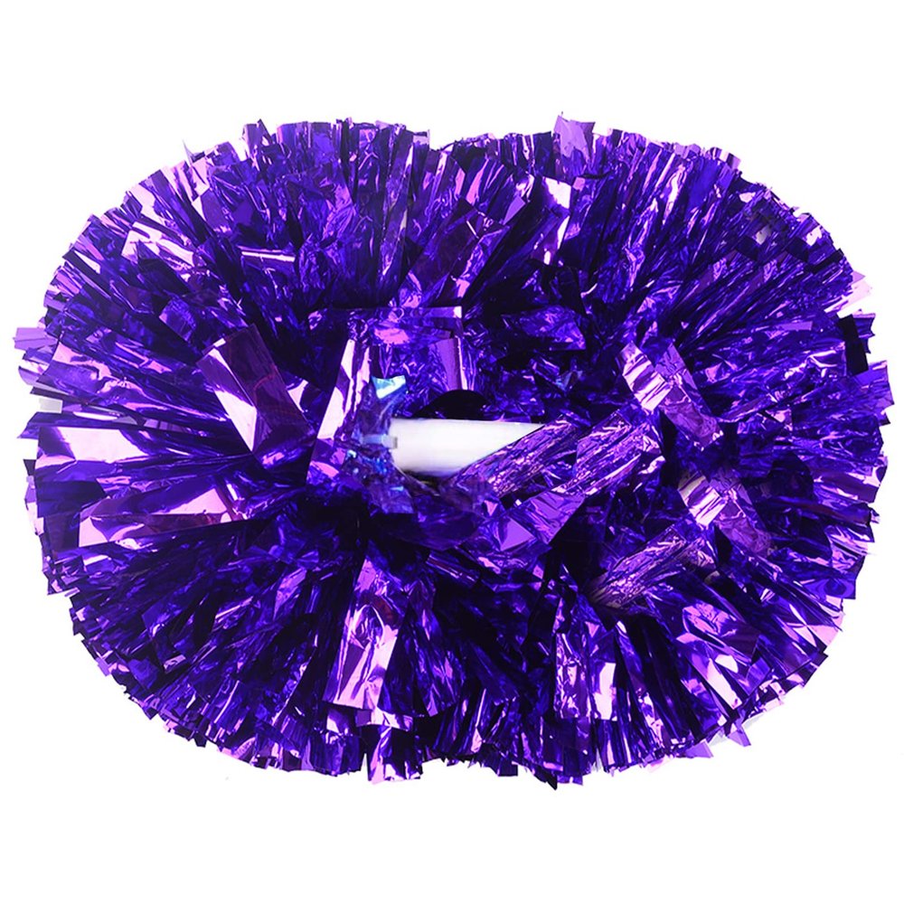 2 Pack Cheerleading Pom Poms with Handle, Metallic Foil Cheer Pom Poms, Cheerleader Pom Poms for Sports Party Dance Team Cheering Squad Spirit Kids Adult, Purple