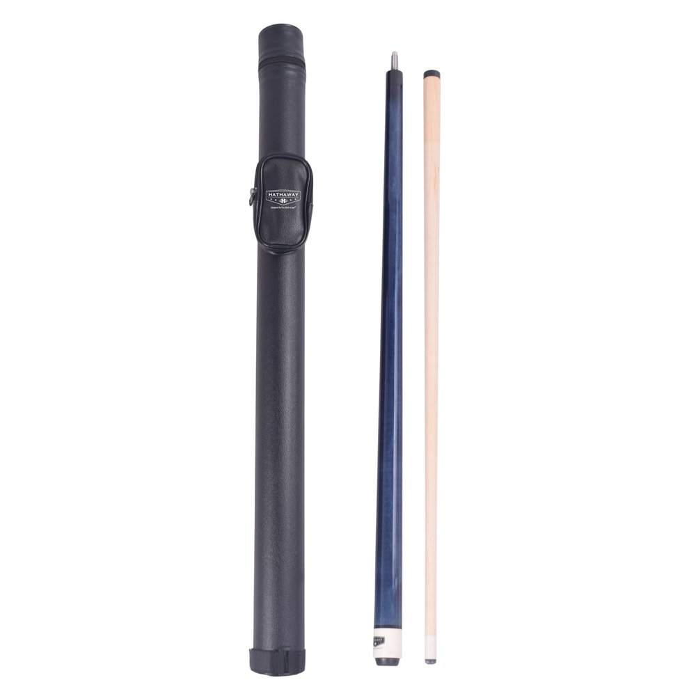 Hathaway Conquest 58-in Pool Stick with Case Combo  2-Piece Solid Maple Billiard Cue with Stainless Steel Joint and Semi-Rigid Case  Billiards Stick with Leatherette Pool Cue Case  Blue