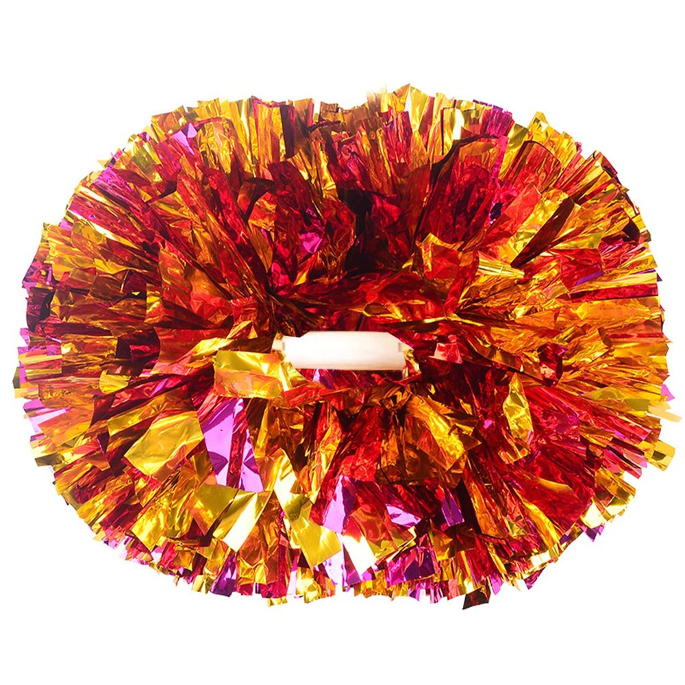2 Pack Cheerleading Pom Poms with Handle, Metallic Foil Cheer Pom Poms, Cheerleader Pom Poms for Sports Party Dance Team Cheering Squad Spirit Kids Adult, Rose and Gold