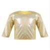 Aislor Girls Boys Shiny Metallic Tee Shirts Long Sleeve Loose Dance Top Performance Party Blouse Dancewear Clubwear Gold 12-14 Years view 1