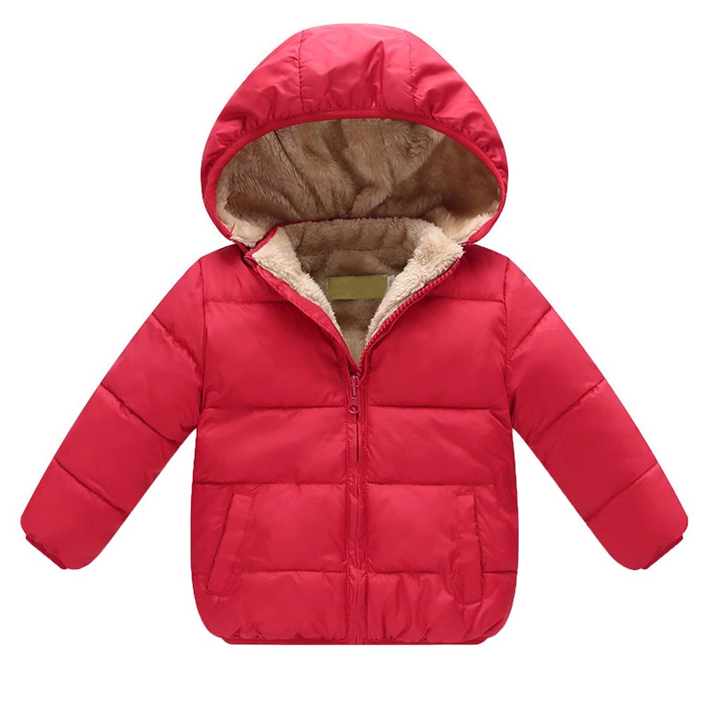 EISHOW 1-6 Years Baby Winter Coats Toddler Baby Removable Hooded Down Jacket Kids Warm Lined Fleece Thicken Coat Outerwear (Red,3-4T,3 Years,4 Years)