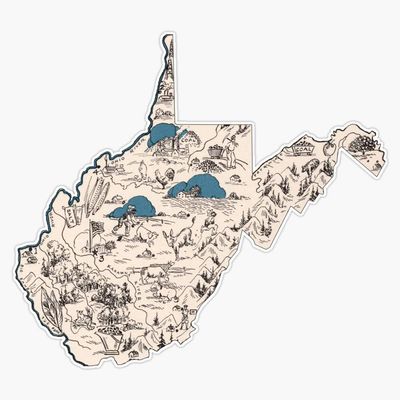 West Virginia Vintage Picture Map Bumper Sticker Window Vinyl Decal 5"