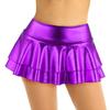 FEESHOW Women's Solid Shiny Metallic Pleated Mini Skirt (Purple, XX-Large) view 2