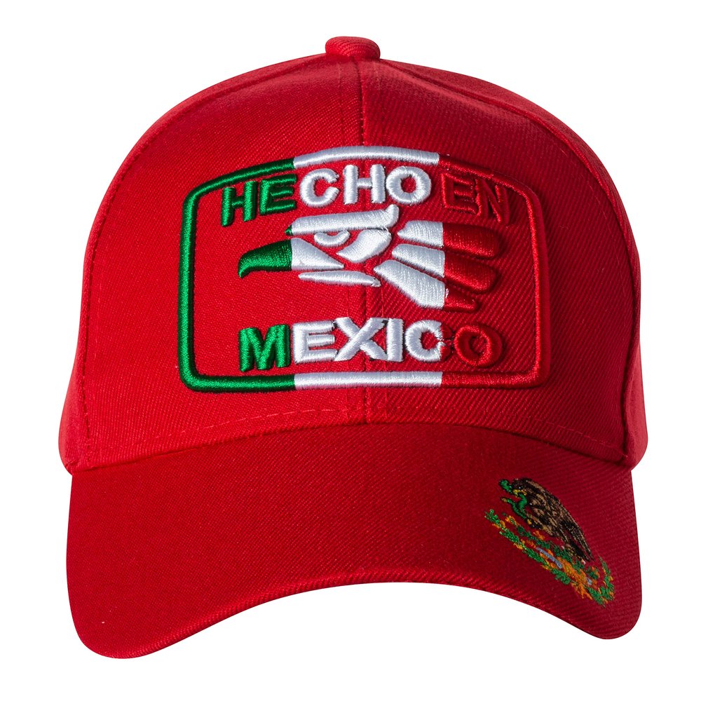 Red Hecho En Mexico Eagle Hat - Detailed Embroidery Stitching Baseball Cap