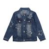FLZS Spring and Autumn Casual Girls Denim Jackets Star Patchwork Children Jean Coats Wash Distressed Kids Outerwear Blue 5T view 1