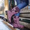 oiangi Womens Mid-calf Snow Boots Fashion Back Strap Woolen Yarn Elastic Round Toe Square Heel Slip-On Boots Winter Outdoor Warm Casual Shoes view 2