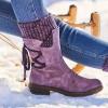 oiangi Womens Mid-calf Snow Boots Fashion Back Strap Woolen Yarn Elastic Round Toe Square Heel Slip-On Boots Winter Outdoor Warm Casual Shoes view 3
