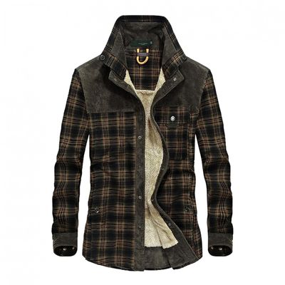 QWENTMTNTY Fleece Lined Flannel Shirt For Men with Snap Buttons No Hood Thermal Warm Thicken Stylish Cotton Lightweight Jackets Top