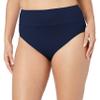 24th & Ocean Women's Standard Mid Waist Spliced Bikini Bottom Swimsuit, Midnight//Solid, L view 1