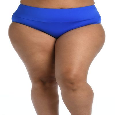 24th & Ocean womens Mid Waist Spliced Swimsuit Bikini Bottoms, Sapphire Solid, 16 Plus