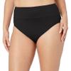 24th & Ocean Women's Standard Mid Waist Spliced Bikini Bottom Swimsuit, Black//Solid, XL view 1