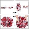 2 Pack Cheerleading Pom Poms with Handle, Metallic Foil Cheer Pom Poms, Cheerleader Pom Poms for Sports Party Dance Team Cheering Squad Spirit Kids Adult, Red and Silver view 4