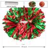 2 Pack Cheerleading Pom Poms with Handle, Metallic Foil Cheer Pom Poms, Cheerleader Pom Poms for Sports Party Dance Team Cheering Squad Spirit Kids Adult, Red and Green view 4