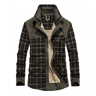 QWENTMTNTY Fleece Lined Flannel Shirt For Men with Snap Buttons No Hood Thermal Warm Thicken Stylish Cotton Lightweight Jackets Top