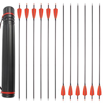 ZSHJGJR 34 Archery Carbon Arrows Hunting Arrows with 4 Turkey Feathers Targeting Practice Arrows Spine 400 for Compound & Recurve & Traditional Bow 6/12pcs (12pcs + Arrow Quiver, Orange)