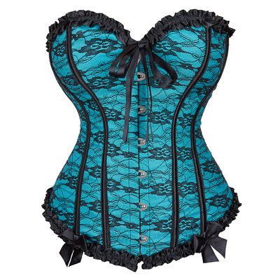 Kranchungel Vampire Corset Tops for Women: Lace Corset Floral Bustier Gothic Burlesque Showgirl Costumes for Cosplay Lovers 6X-Large Sea Blue