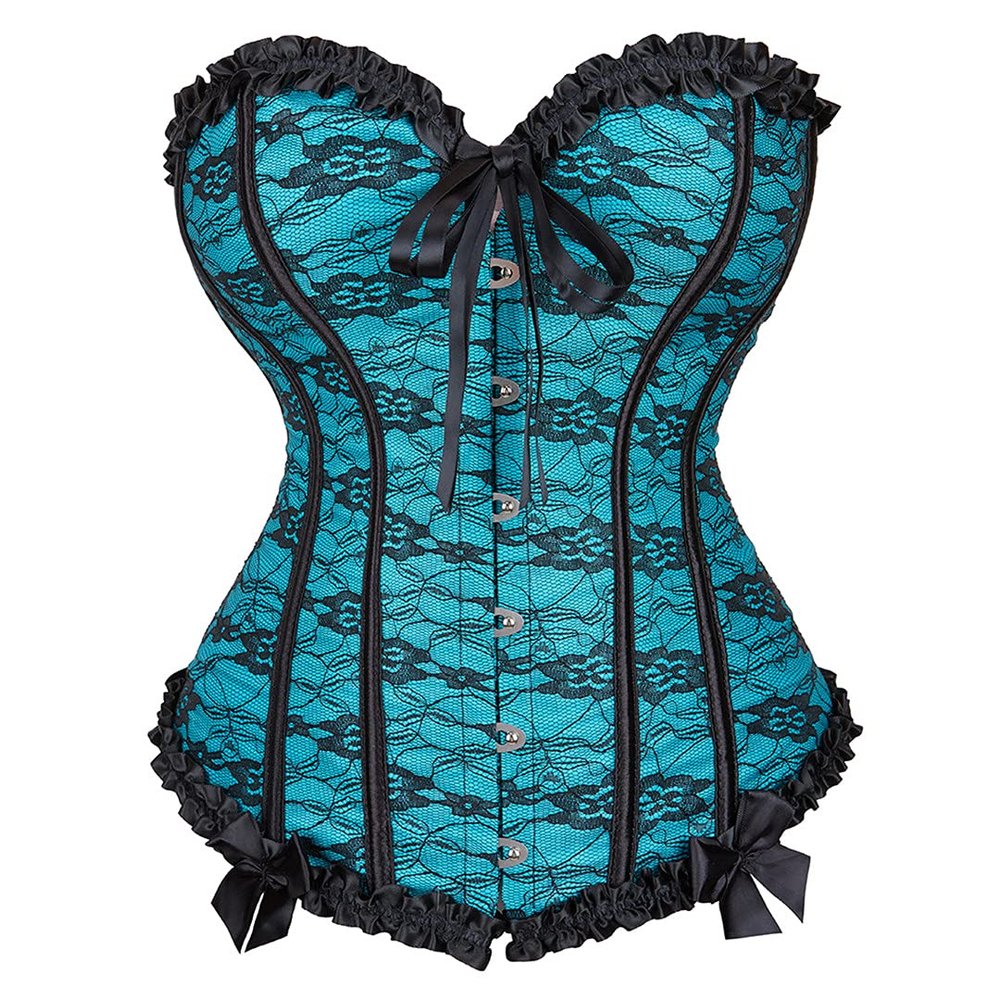 Kranchungel Vampire Corset Tops for Women: Lace Corset Floral Bustier Gothic Burlesque Showgirl Costumes for Cosplay Lovers 6X-Large Sea Blue
