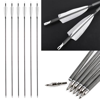 ZSHJGJR 34 Archery Carbon Arrows Hunting Arrows with 4 Turkey Feathers Targeting Practice Arrows Spine 400 for Compound & Recurve & Traditional Bow 6/12pcs (12pcs, White)