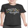Christmas Shirts Toddler Boy Girls Merry and Bright T-Shirt Christmas Lights Graphic Tees Holiday Tops Dark Grey view 2