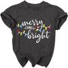 Christmas Shirts Toddler Boy Girls Merry and Bright T-Shirt Christmas Lights Graphic Tees Holiday Tops Dark Grey view 4