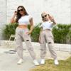 AOWKULAE Big Girls Pants, Drawstring Elastic Waist Lightweight Loose Tapered Cargo Jogger Pants with Multi Pockets for Girl, Beige, 9-10 Years = Tag 150 view 2