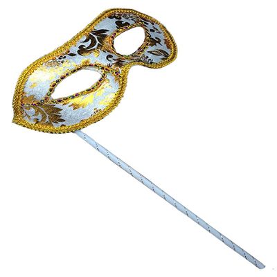 AZYOUNG Men's Masquerade Christmas Halloween Ball Party Half Face Masks on Stick (White)