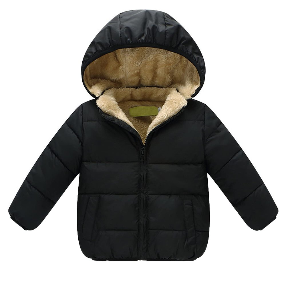 EISHOW 1-6 Years Baby Winter Coats Toddler Baby Removable Hooded Down Jacket Kids Warm Lined Fleece Thicken Coat Outerwear (Black,4-5T,4 Years,5 Years)