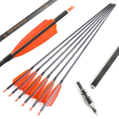 ZSHJGJR 34 Archery Carbon Arrows Hunting Arrows with 4 Turkey Feathers Targeting Practice Arrows Spine 400 for Compound & Recurve & Traditional Bow 6/12pcs (12pcs, Orange)