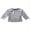 Aislor Girls Boys Shiny Metallic Tee Shirts Long Sleeve Loose Dance Top Performance Party Blouse Dancewear Clubwear Black 2-3 Years view 3