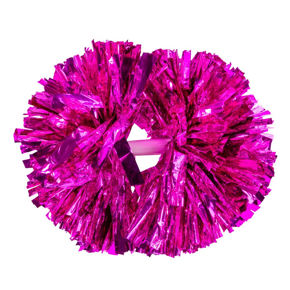 2 Pack Cheerleading Pom Poms with Handle, Metallic Foil Cheer Pom Poms, Cheerleader Pom Poms for Sports Party Dance Team Cheering Squad Spirit Kids Adult, Rose