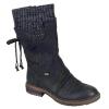 oiangi Womens Mid-calf Snow Boots Fashion Back Strap Woolen Yarn Elastic Round Toe Square Heel Slip-On Boots Winter Outdoor Warm Casual Shoes view 1